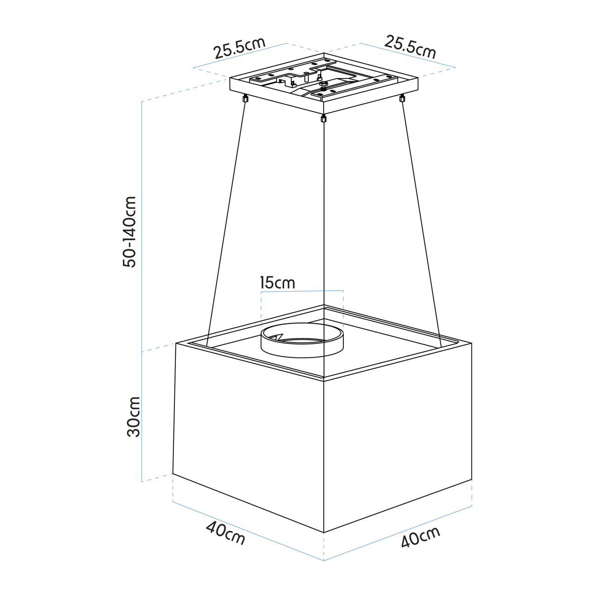 Baridi DH109 Baridi Square Island Cooker Hood 40cm - Black