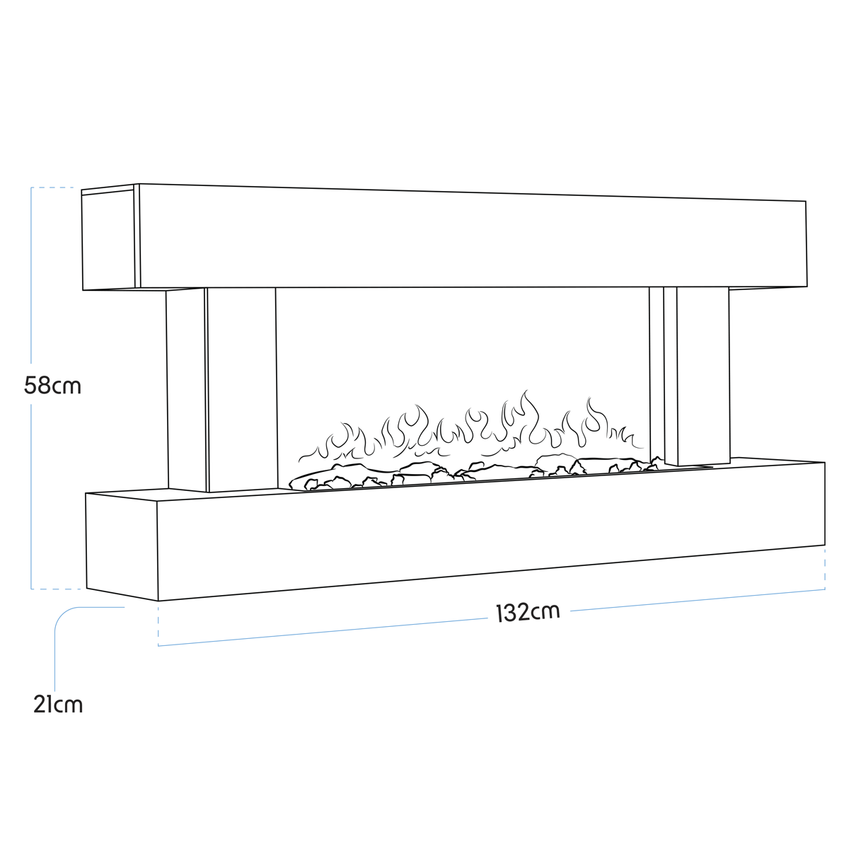 Baridi DH112 Baridi Wall Mounting Electric Fireplace with LED Flame Effect 52" - Grey