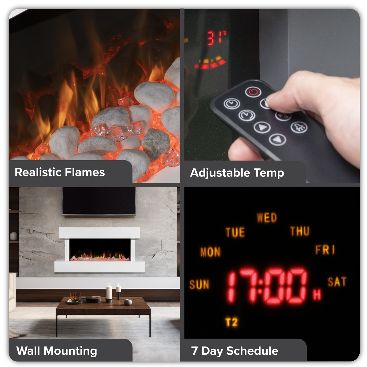 Baridi DH113 Baridi Wall Mounting Electric Fireplace with LED Flame Effect 46" - White
