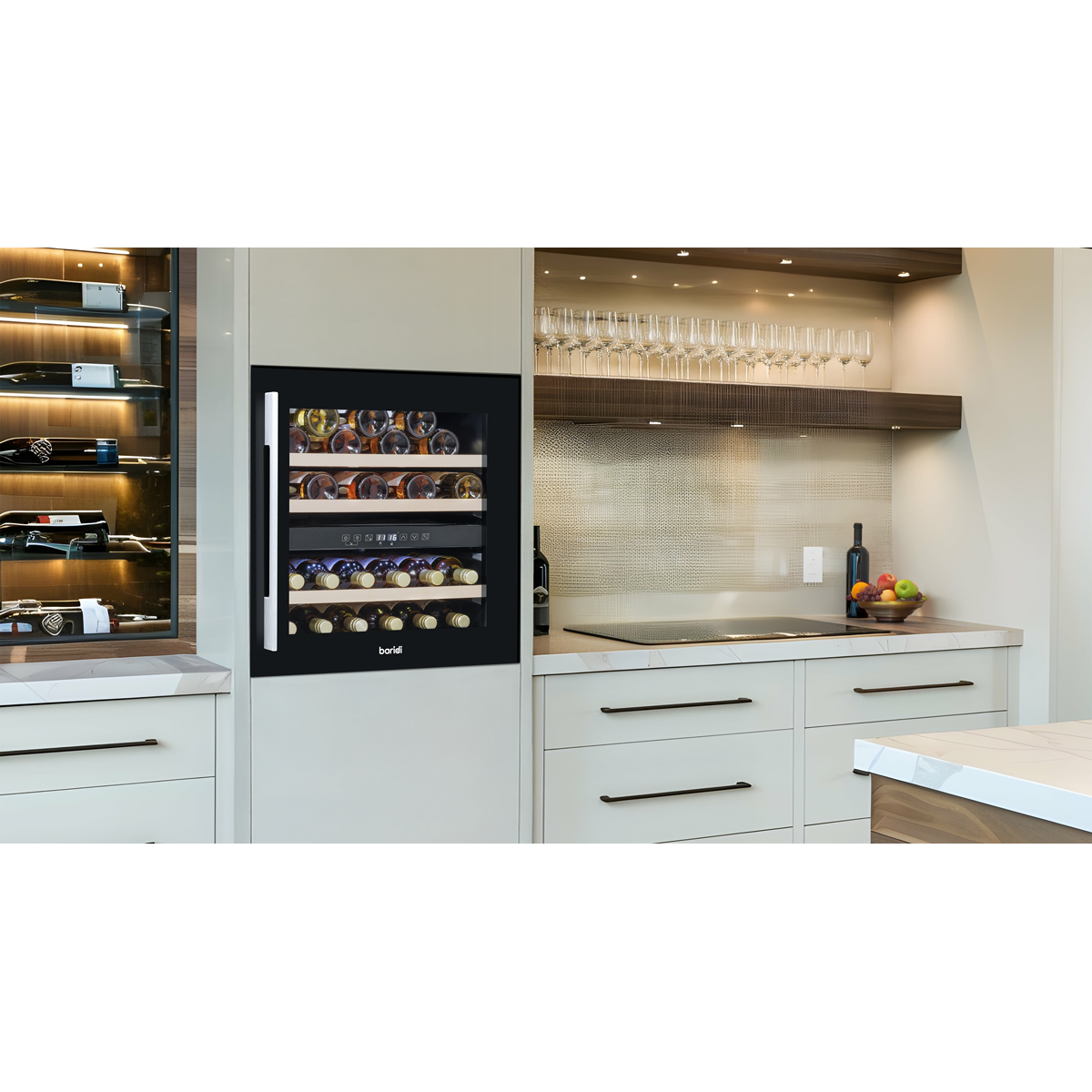 Baridi DH117 Baridi 36 Bottle Built-In Wine Cooler with Beech Wood Shelves & LED Light - Black
