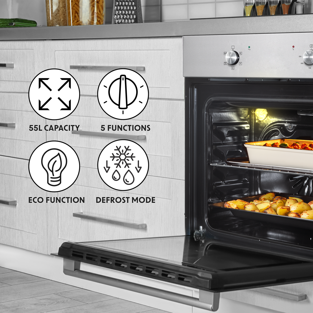Baridi DH125 Baridi Integrated Fan-Assisted Electric Oven 60cm 55L Capacity - Black/Stainless Steel