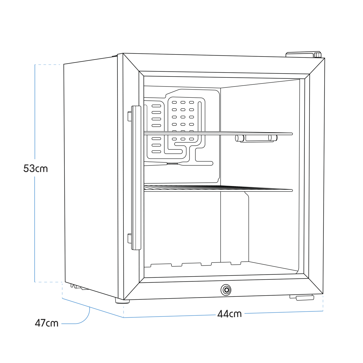 Baridi DH12 Baridi Mini Tabletop Beer & Drinks Fridge with Metal Shelves, LED Light & Security Lock 50L - Black