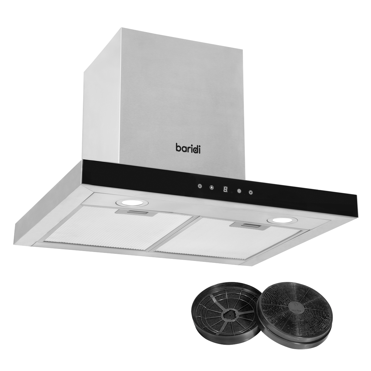 Baridi DH130 Baridi T-Shape Chimney Cooker Hood with Carbon Filters 60cm - Stainless Steel