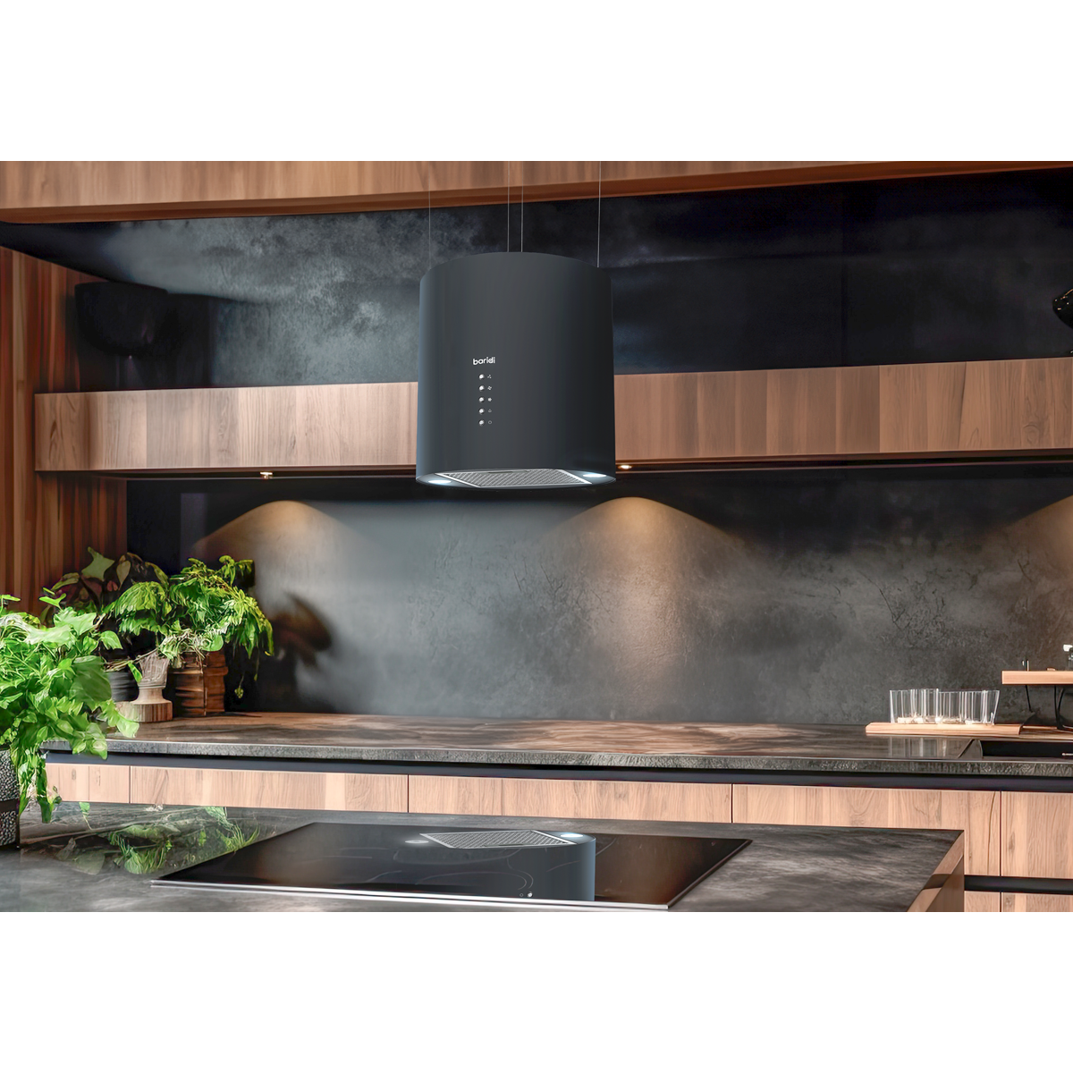 Baridi DH219 Baridi Round Island Cooker Hood 35cm - Black