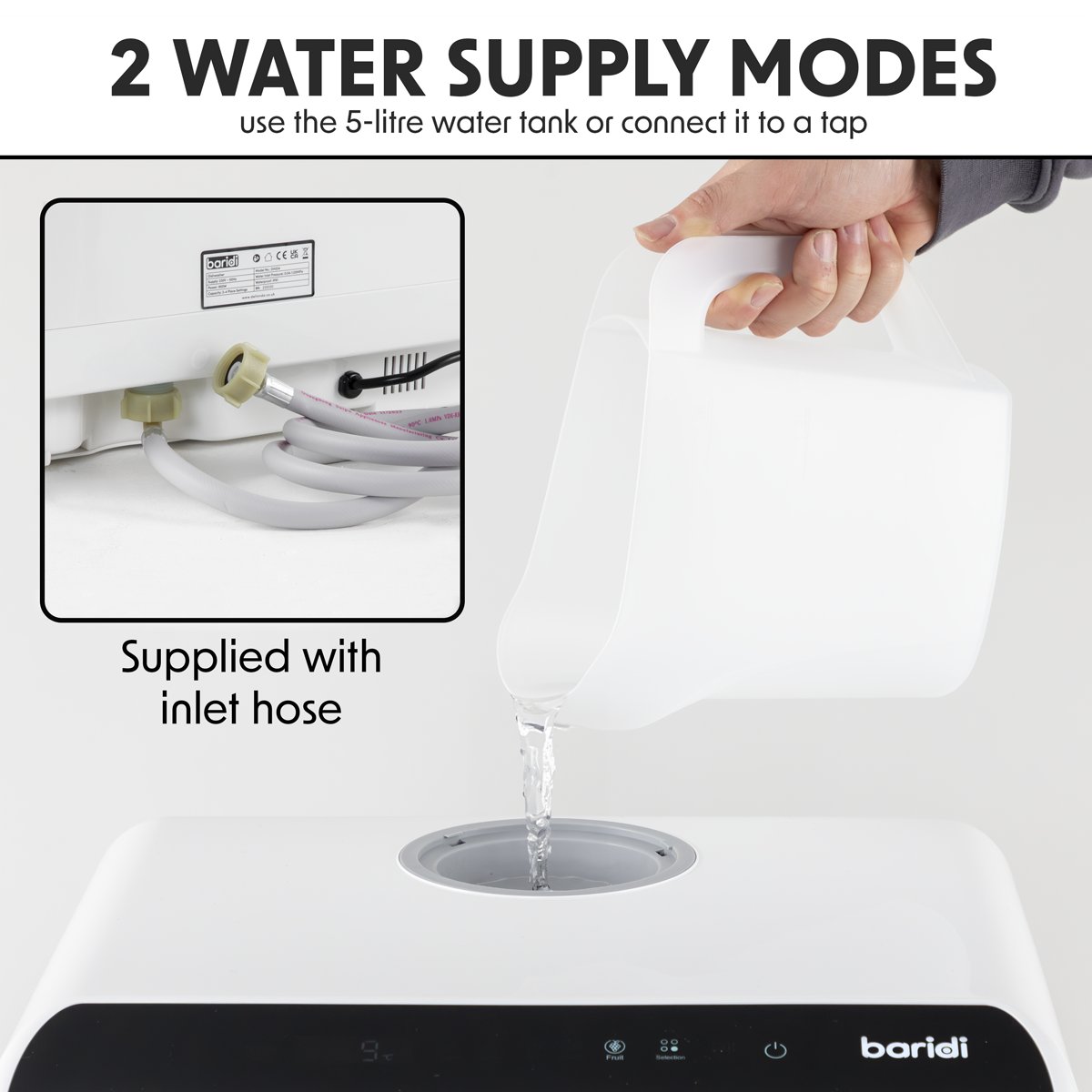 Baridi DH224A Baridi 2-4 Place Settings Mini Portable Tabletop Dishwasher, 5 Wash Functions