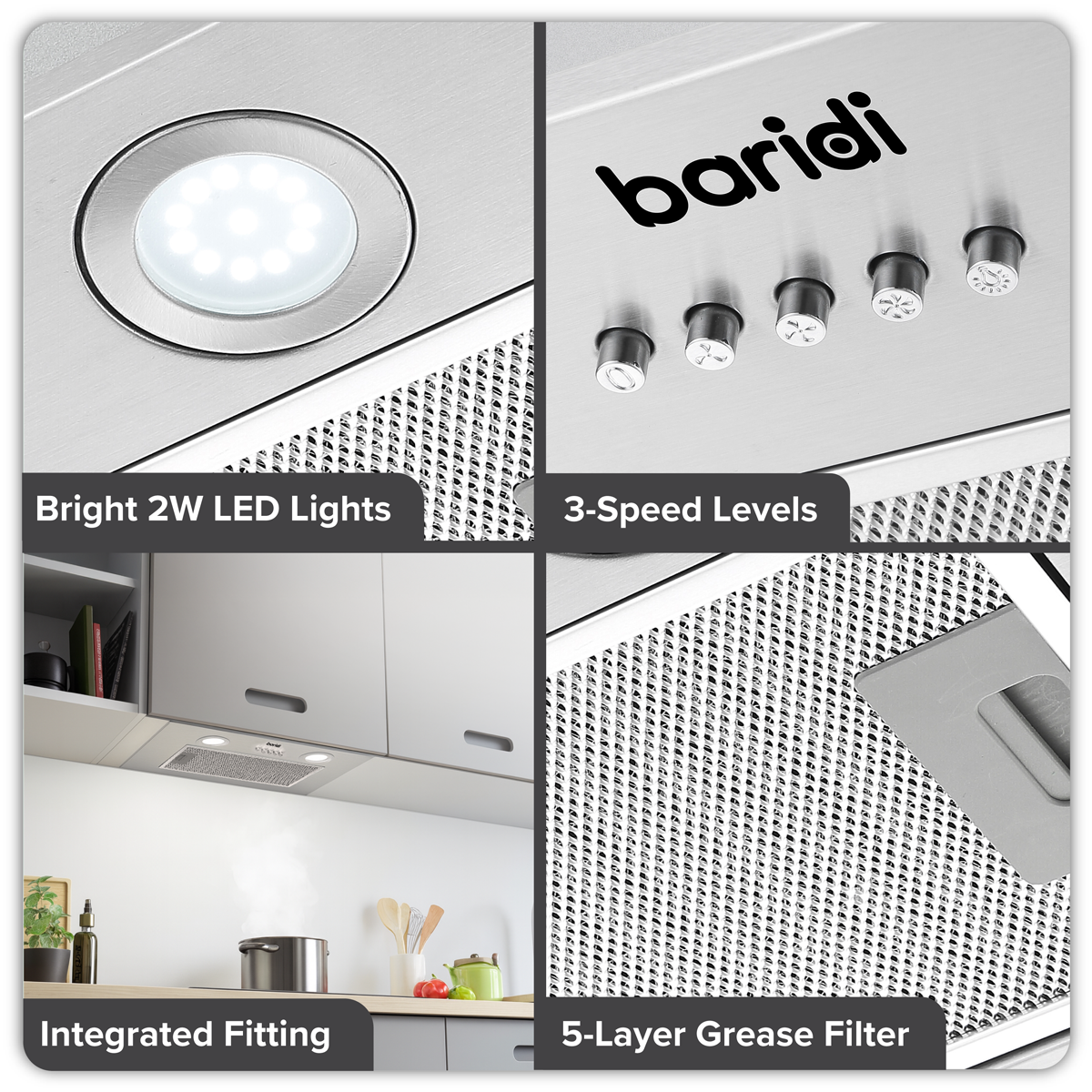 Baridi DH284 Baridi Cooker Hood with 5-Layer Filter 52cm - Stainless Steel