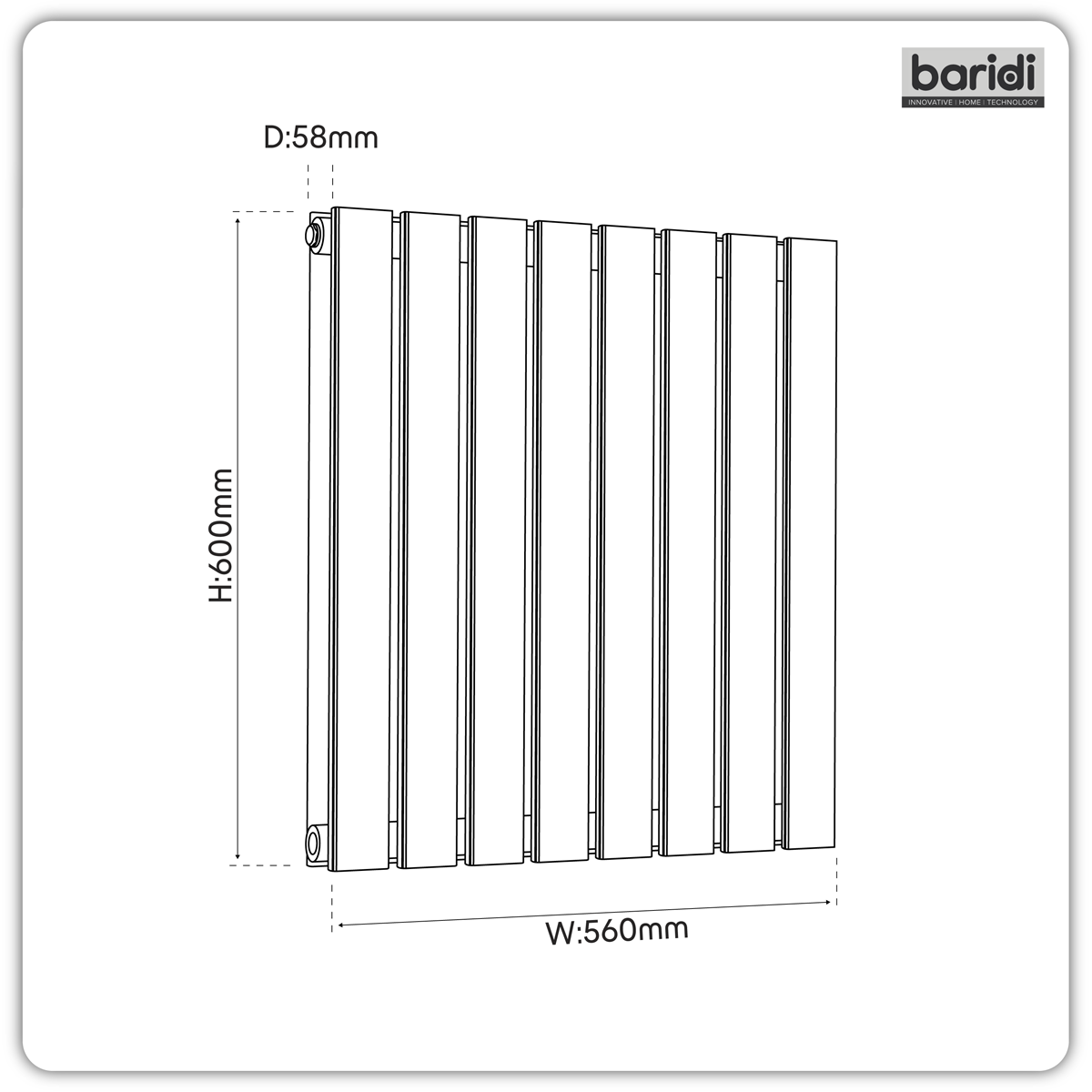 Baridi DH339 Baridi Horizontal Radiator Contemporary Double Flat Panel Design 600 x 560mm – Anthracite