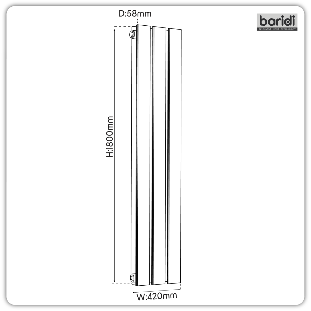 Baridi DH354 Baridi Vertical Radiator Contemporary Double Flat Panel Design 420 x 1800mm – Black