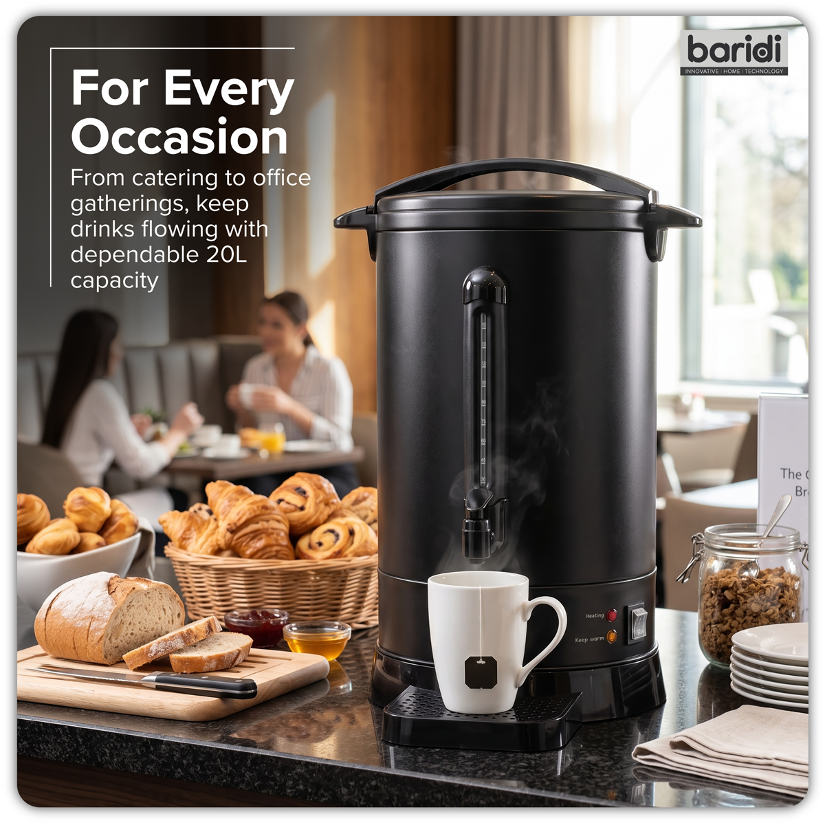 Baridi DH431 Baridi Hot Water Boiler/Tea Urn, 20L Capacity - Black