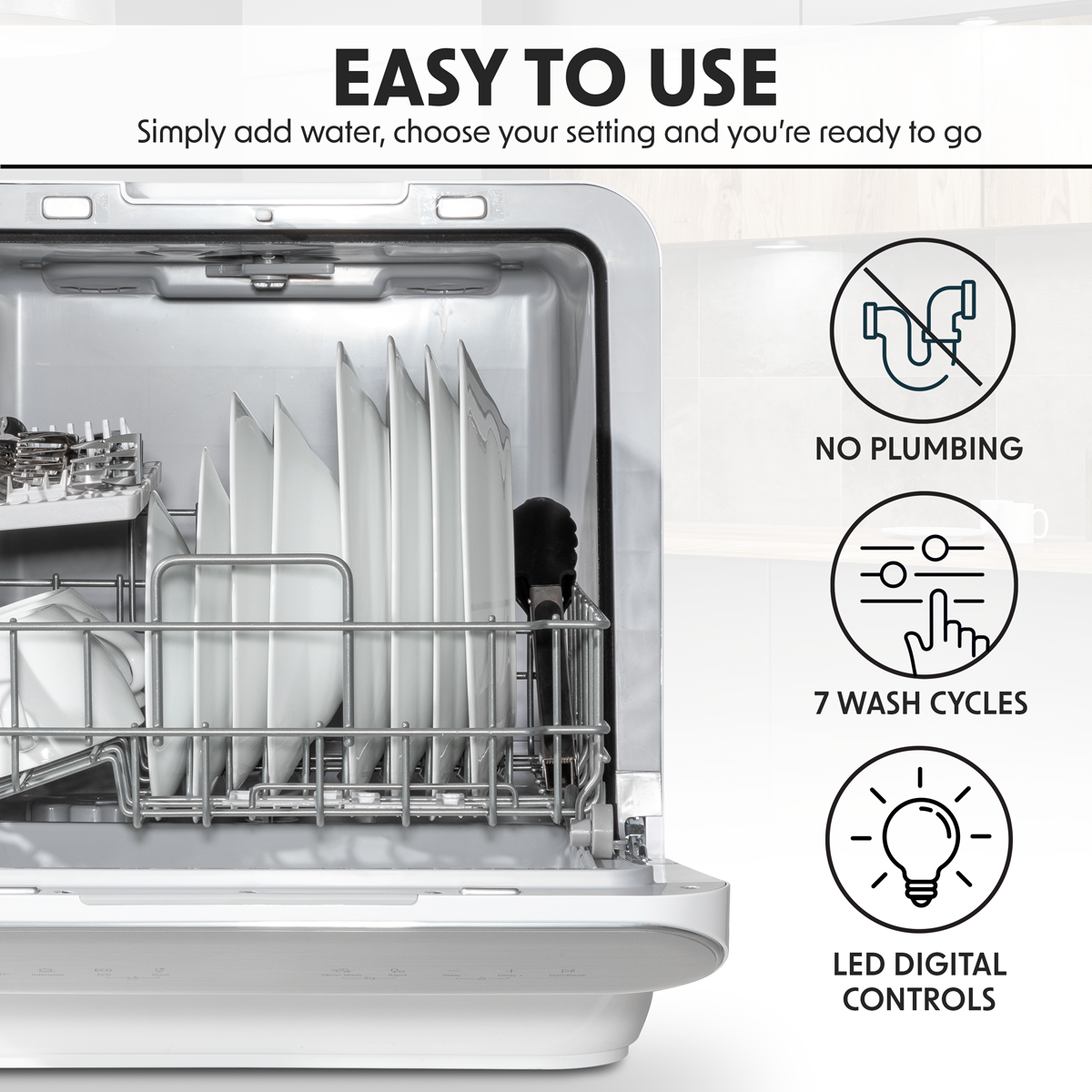 Baridi DH72 Baridi Tabletop Dishwasher 3 Place Settings 6L Capacity
