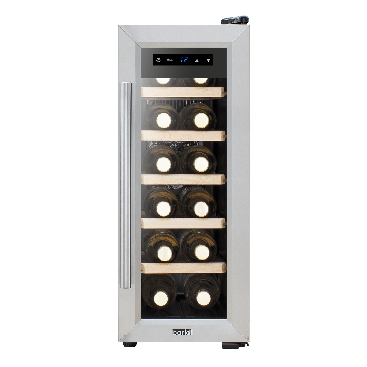 Baridi DH74 Baridi 12 Bottle Wine Fridge with Digital Touchscreen Controls, Metal Shelves & LED Light - Stainless Steel
