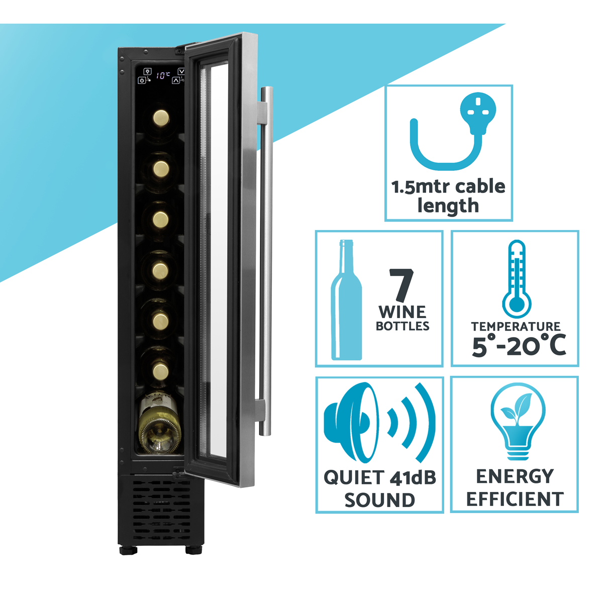 Baridi DH77 Baridi Extra-Slim 7 Bottle Wine Fridge & Cooler 15cm - Stainless Steel