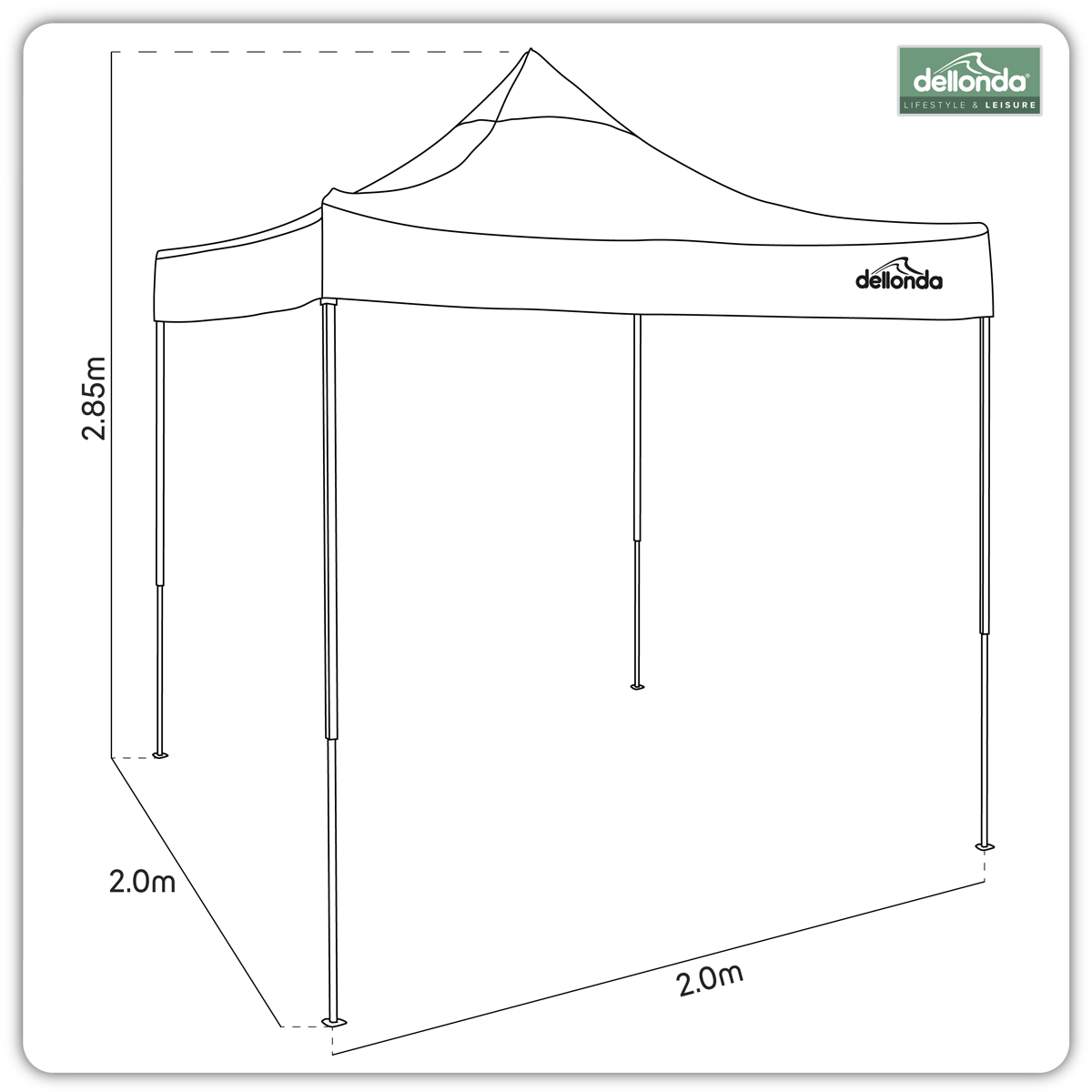 Dellonda DG128 Dellonda Premium 2 x 2m Pop-Up Gazebo, Heavy Duty, PVC Coated, Water-Resistant Fabric, Supplied with Carry Bag, Rope, Stakes & Weight Bags - Dark Green Canopy