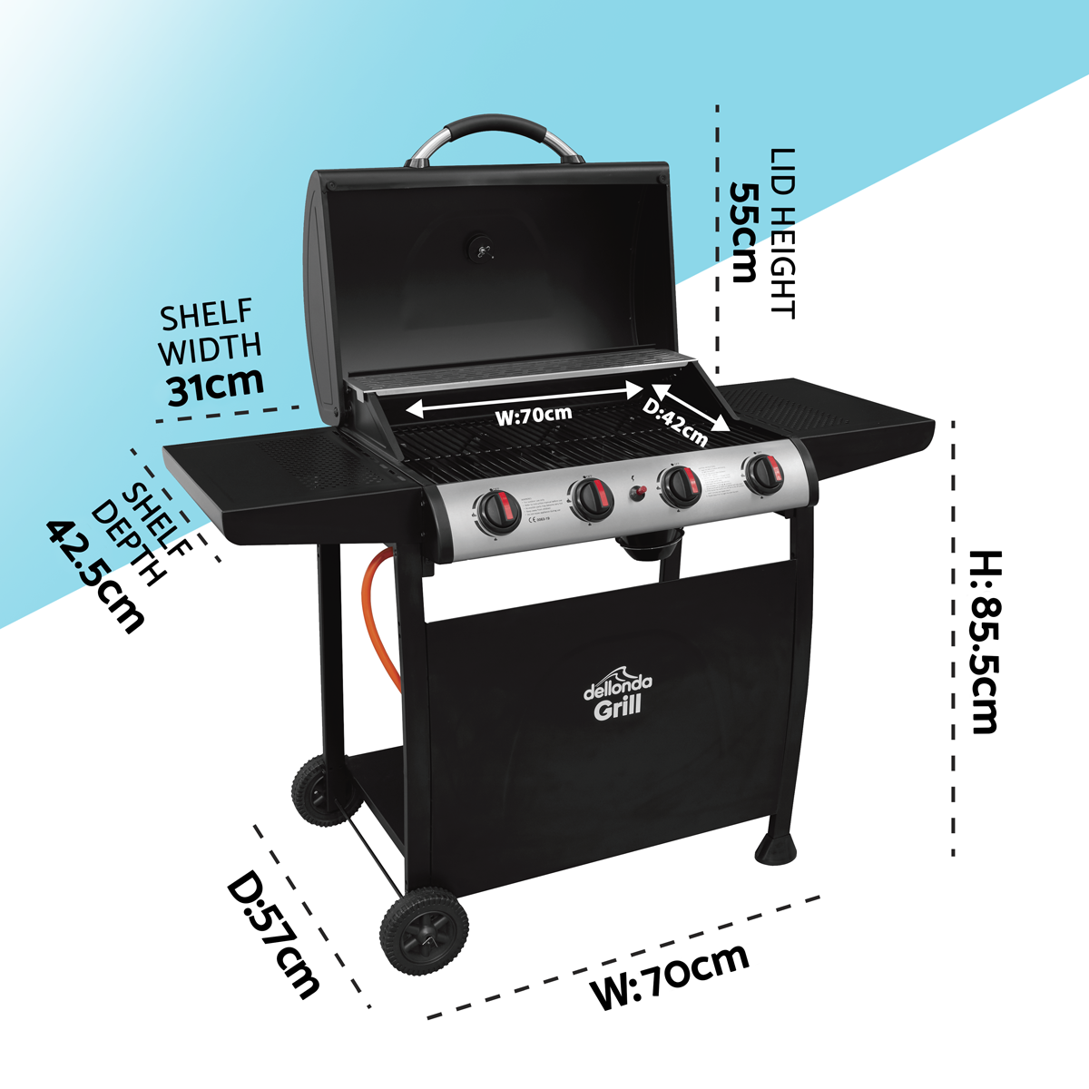 Dellonda DG15 Dellonda 4 Burner Gas BBQ Grill with Piezo Ignition & Thermometer