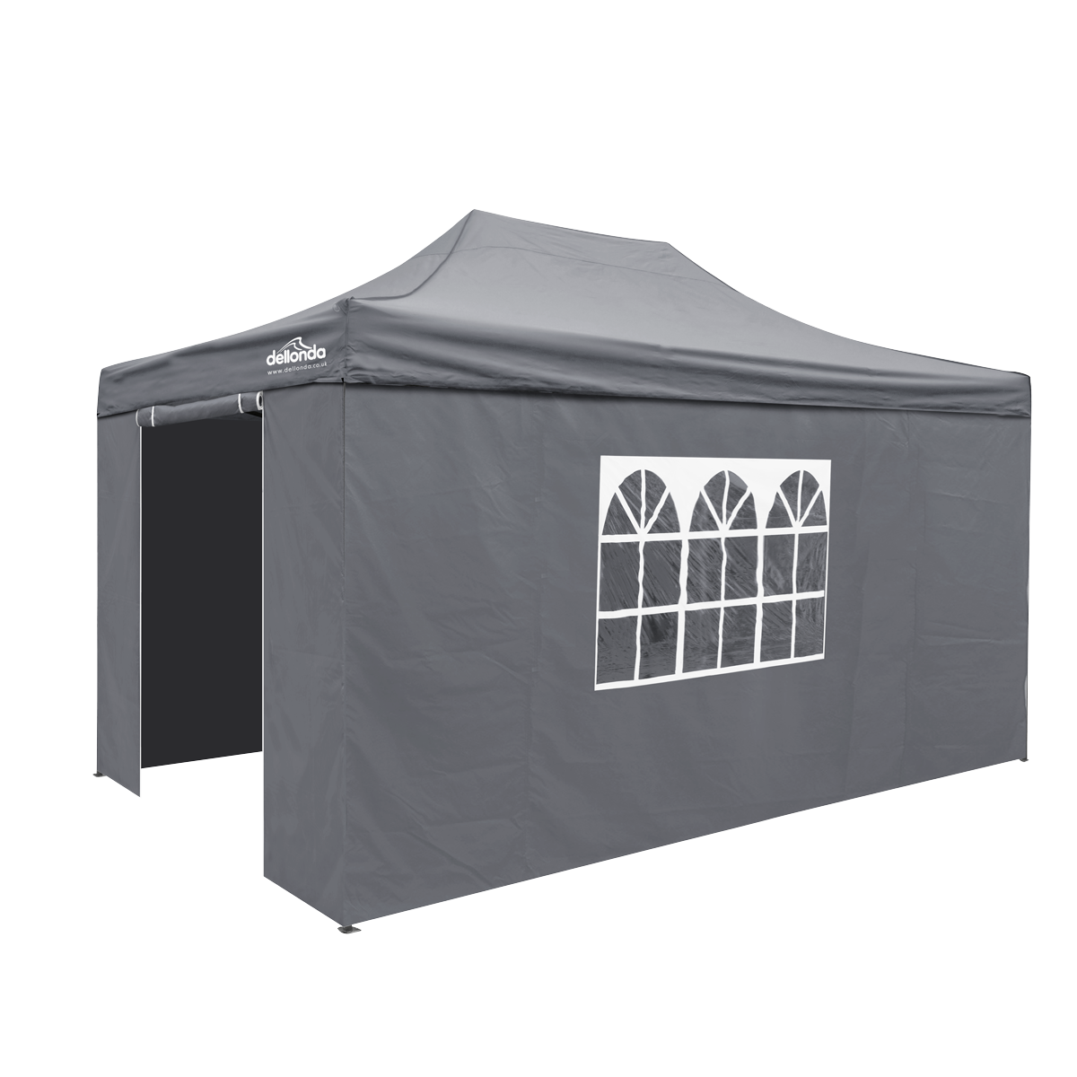 Dellonda DG171 Dellonda Premium 3x4.5m Pop-Up Gazebo & Side Walls, PVC Coated, Water-Resistant Fabric with Carry Bag, Rope, Stakes & Weight Bags - Grey