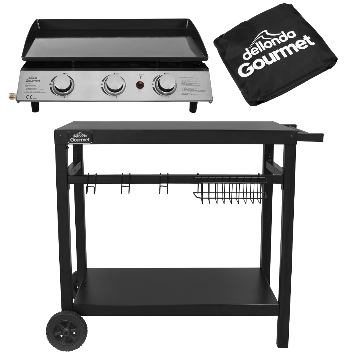 Dellonda DG250 Dellonda 3 Burner Portable Gas Plancha, Cover & Trolley