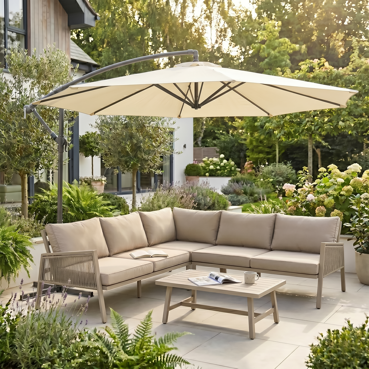 Dellonda DG265 Dellonda Banana Parasol with Cover 3m - Cream