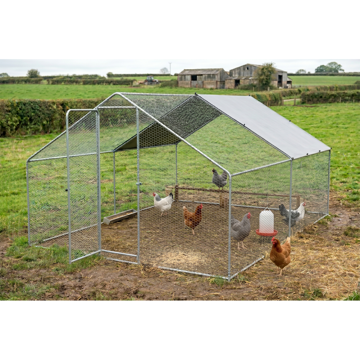 Dellonda DG279 Dellonda Walk-In Galvanized Steel Chicken Run with Roof Cover & PVC Coated Chicken Wire