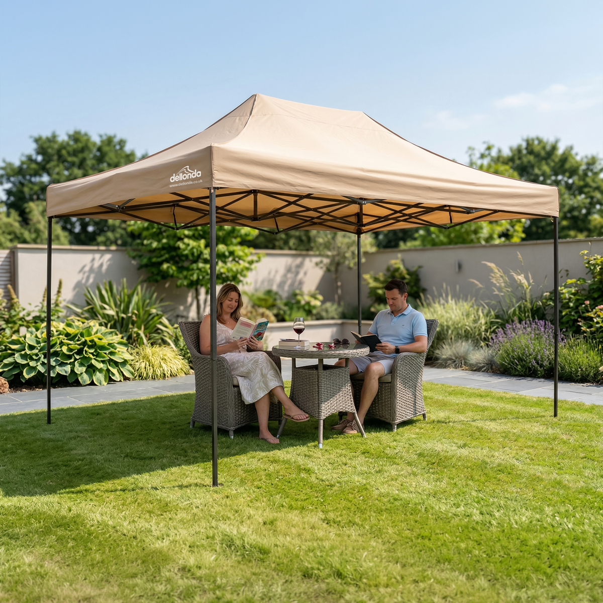Dellonda DG305 Dellonda 3x4.5m Pop-Up Gazebo Canopy with Water-Resistant Carry Bag, Stakes & Weight Bags - Beige