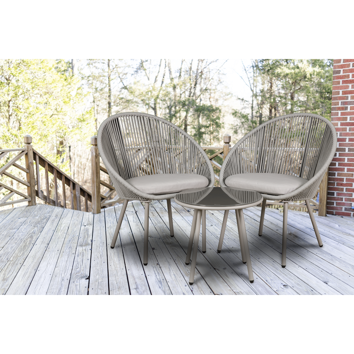 Dellonda DG55 Dellonda Como Steel Bistro Set with Tempered Glass Tabletop 3pc