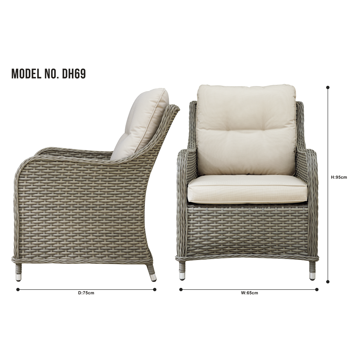 Dellonda DG69 Dellonda Chester Rattan Wicker Outdoor Armchairs 2pc