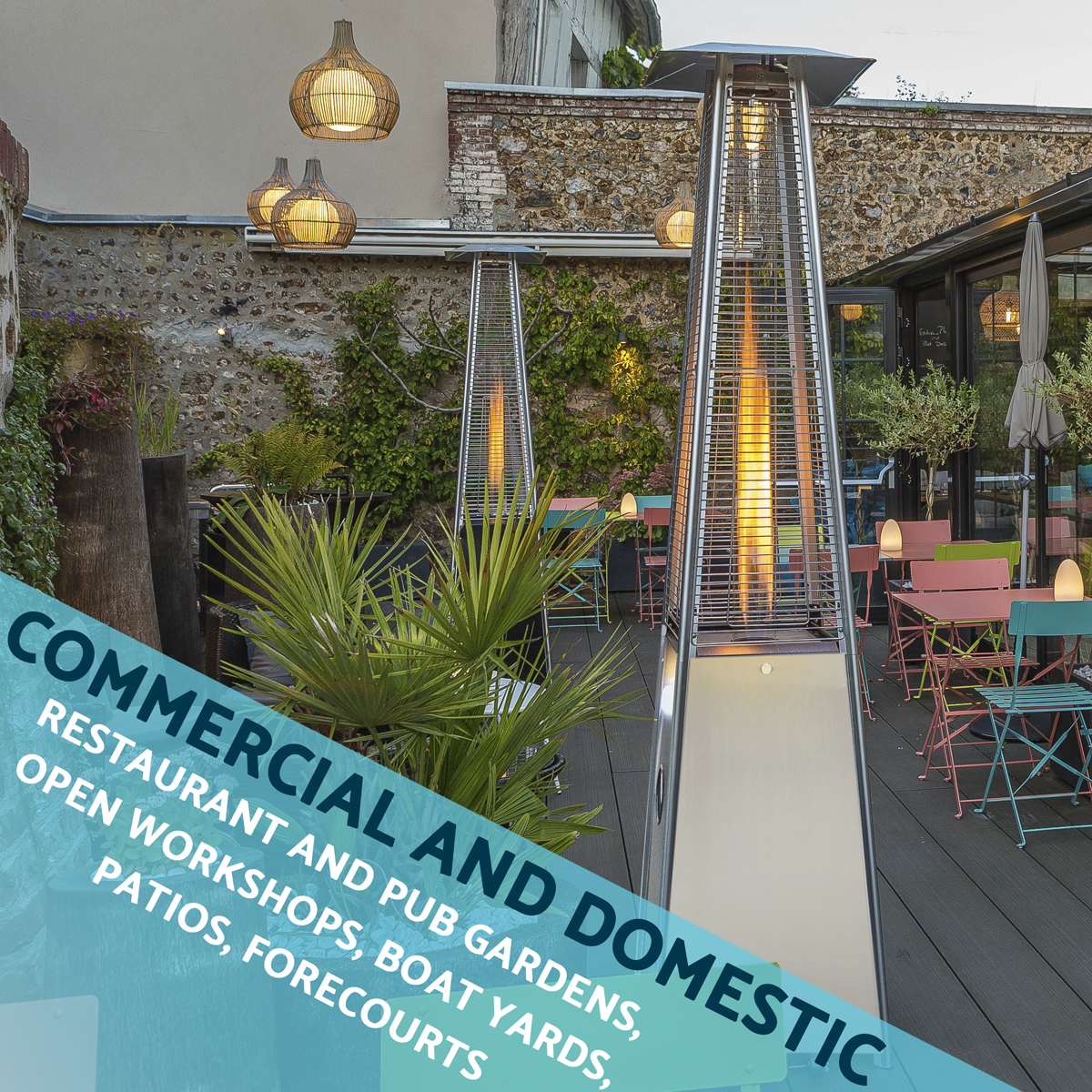 Dellonda DG99 Dellonda 13kW Pyramid Gas Patio Heater 13kW Commercial/Garden Use - Stainless Steel