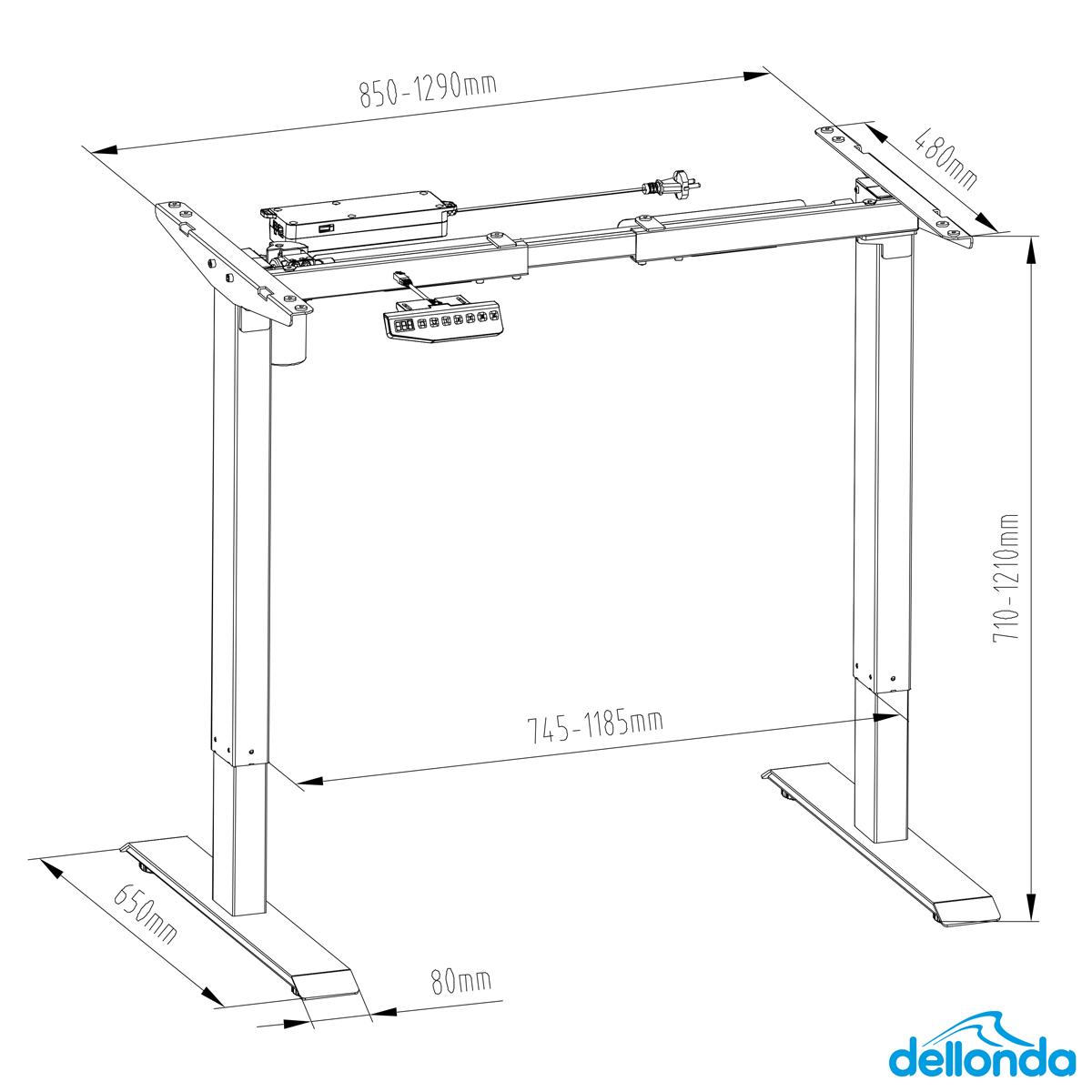 Dellonda DH18 Dellonda Single Motor Ultra-Quiet Adjustable-Height Desk Frame with Digital Control Panel 70kg Capacity - Black