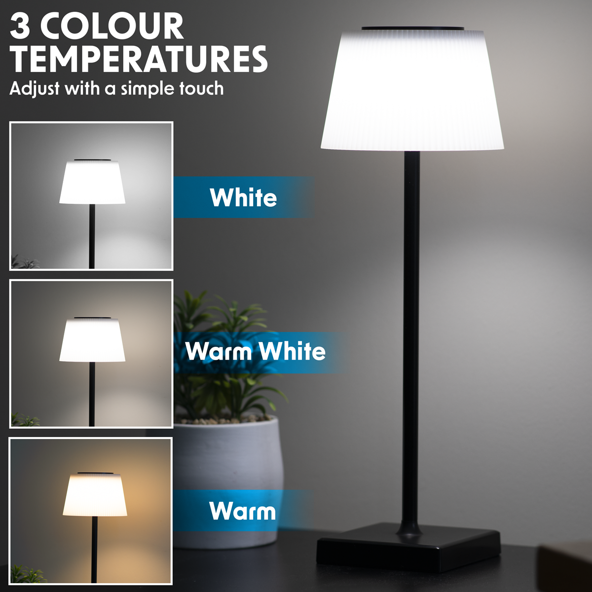 Dellonda DH212 Dellonda Rechargeable Table Lamp for Home Office Restaurant RGB Colours