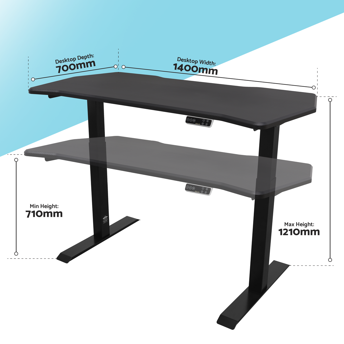 Dellonda DH241 Dellonda Carbon Fibre Effect Electric Height Adjustable Standing Desk, 1400 x 700mm Dual Motor 100kg