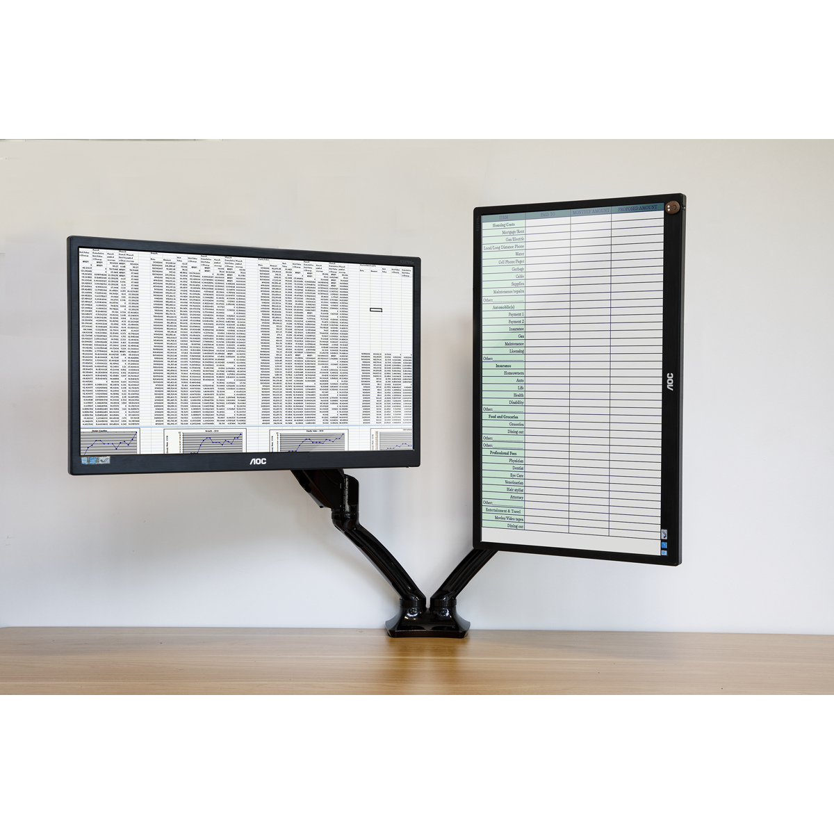 Dellonda DH25 Dellonda Adjustable Double Monitor Arm with 360° Rotation - Black