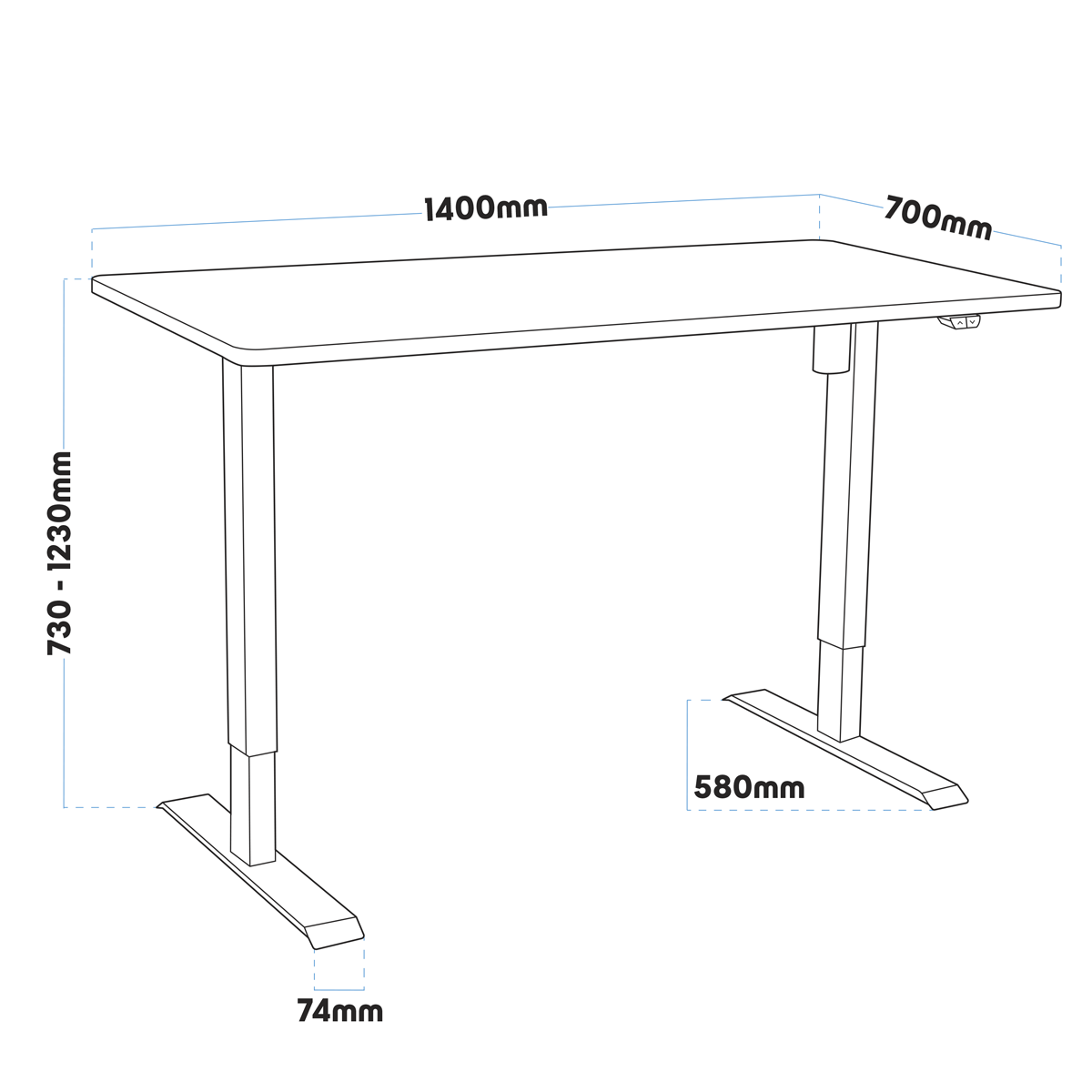 Dellonda DH34 Dellonda Black Electric Height Adjustable Standing Desk, 1400 x 700mm Dual Motor 100kg