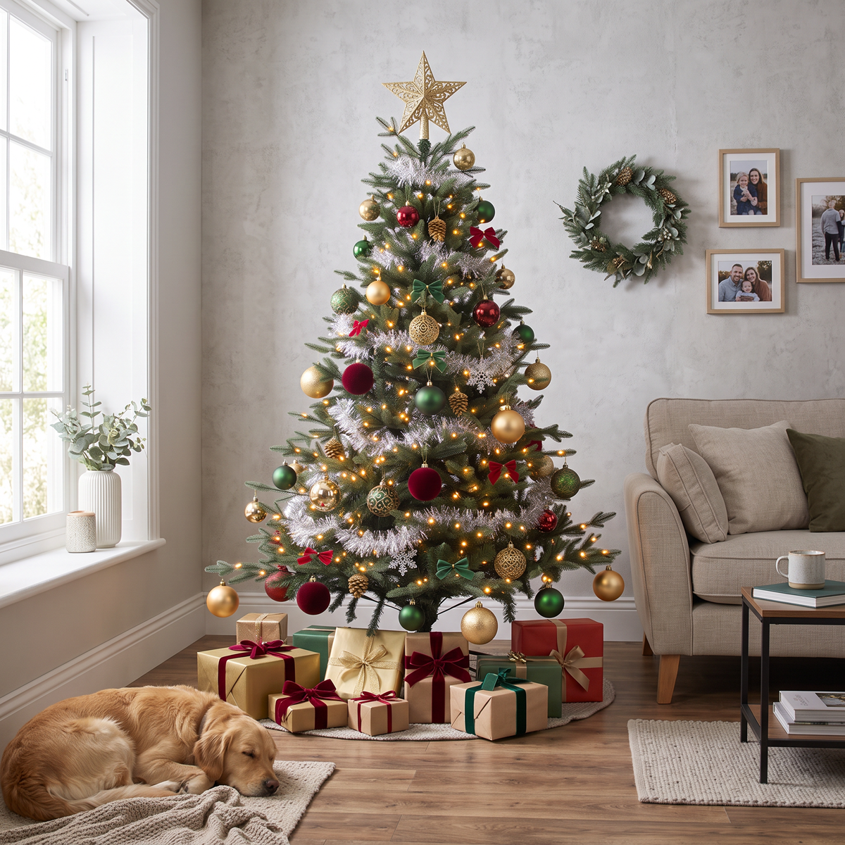 Dellonda DH81 Dellonda Pre-Lit Hinged Christmas Tree with 270 Warm White LED Lights 6ft(180cm)