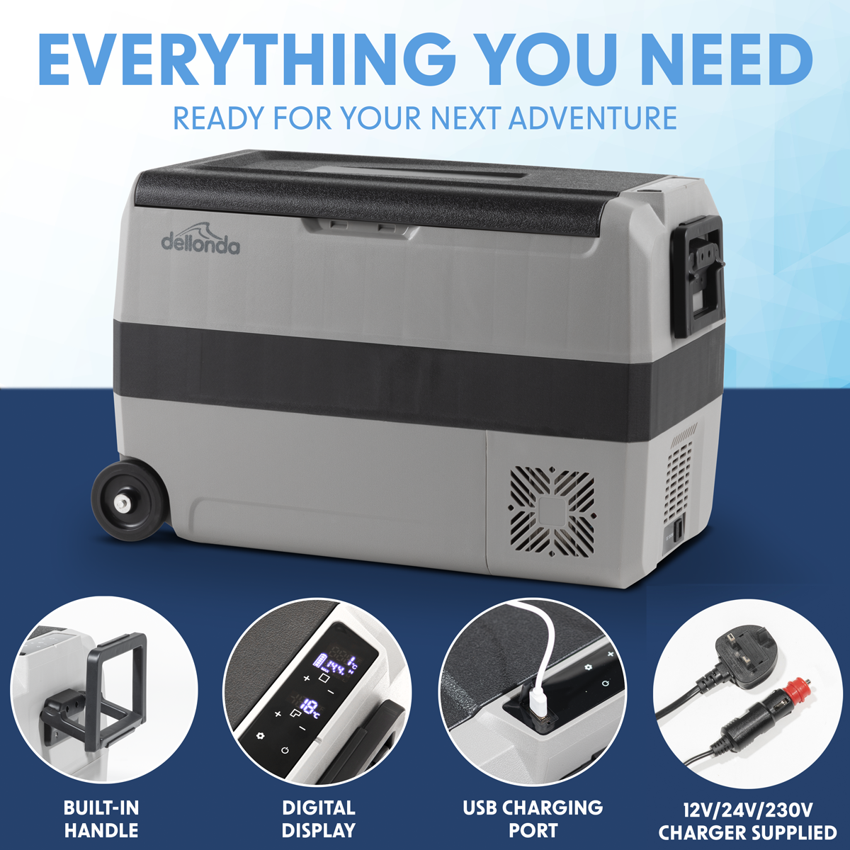 Dellonda DL132 Dellonda Portable Fridge Freezer/Cool Box with LED Display & AC/DC 230V Adaptor 50L