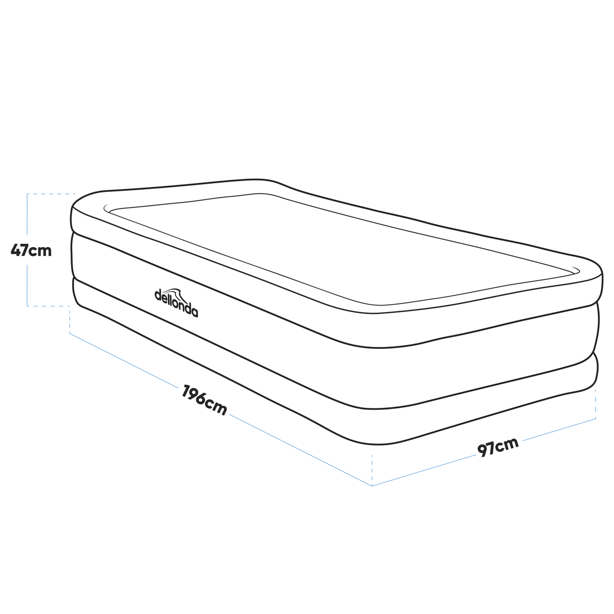 Dellonda DL144 Dellonda Raised Air Bed with Removable Electric Pump & Storage Bag - Single