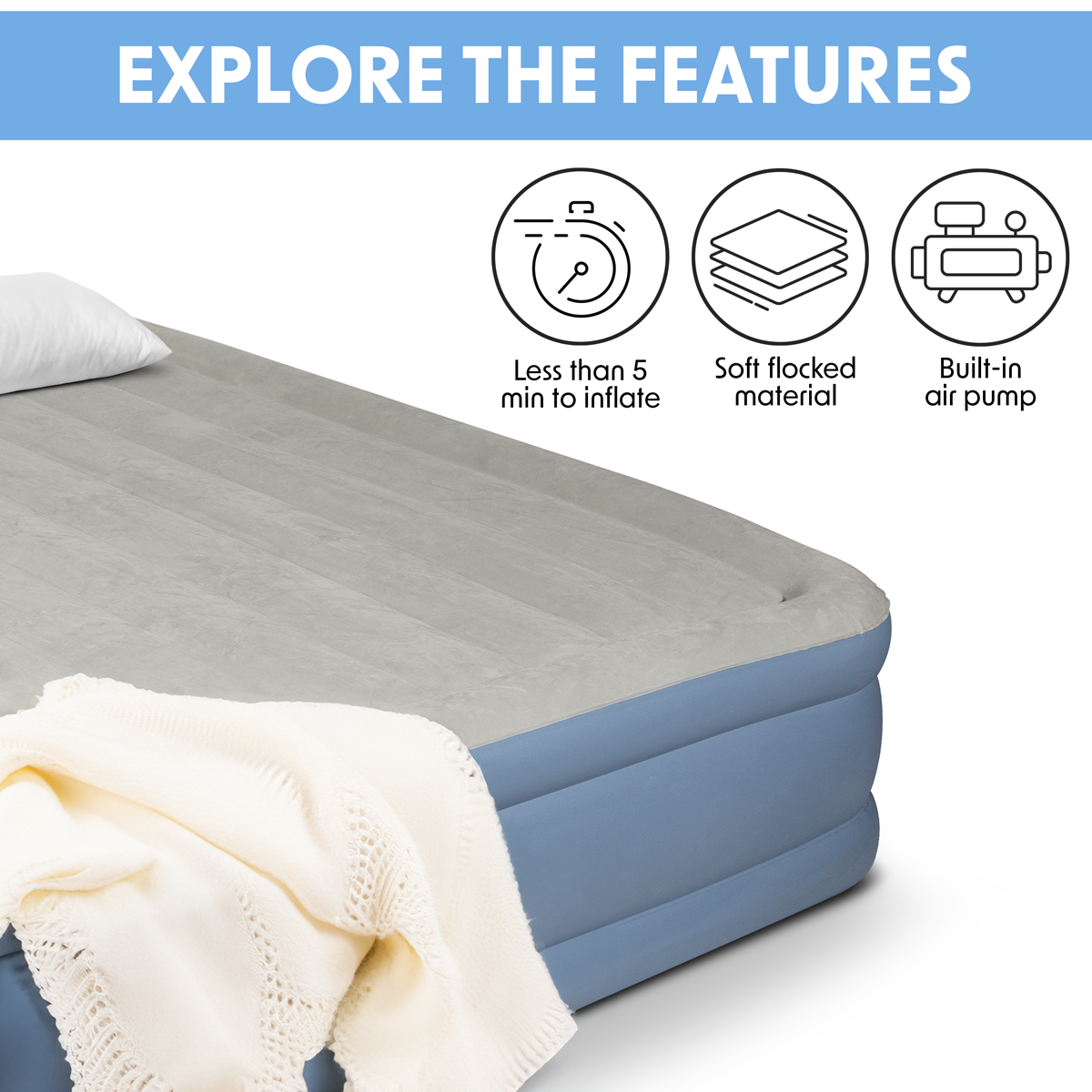 Dellonda DL147 Dellonda Raised Air Bed with Built-in Electric Pump & Storage Bag - Queen