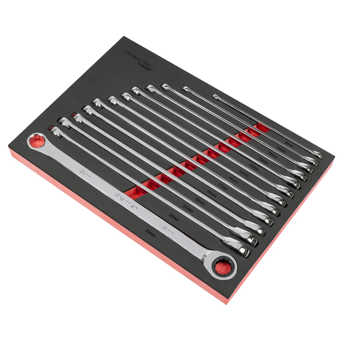 Premier AK63190 Premier Extra-Long Double Ring Ratchet/Fixed Spanner Set 13pc
