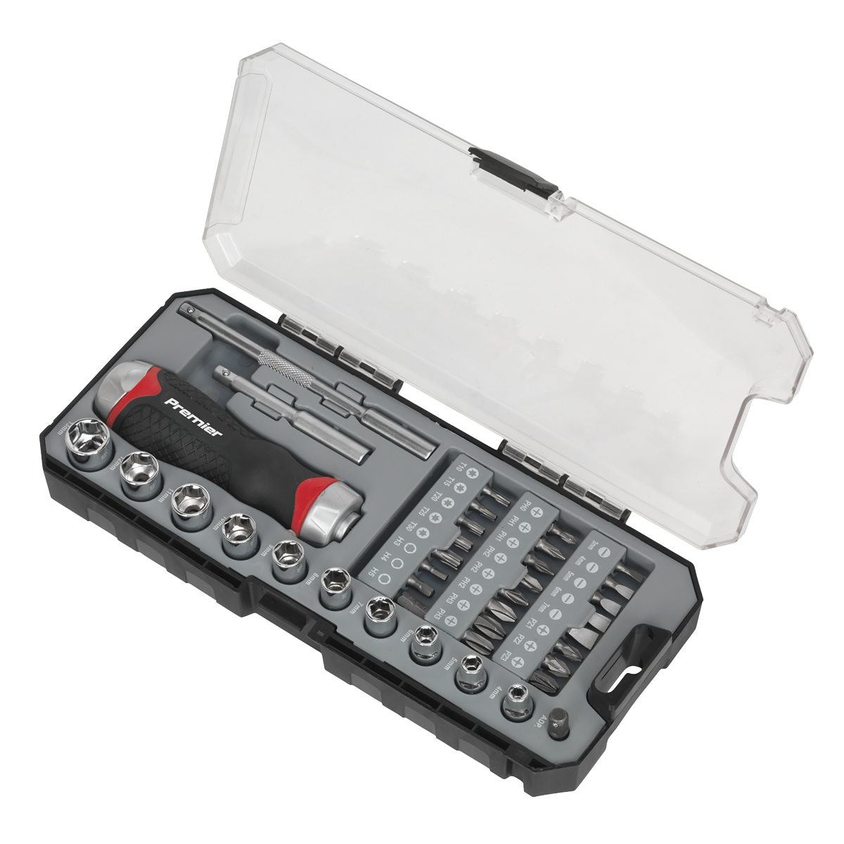 Premier AK64905 Premier Fine Tooth Ratchet Screwdriver Socket & Bit Set 38pc