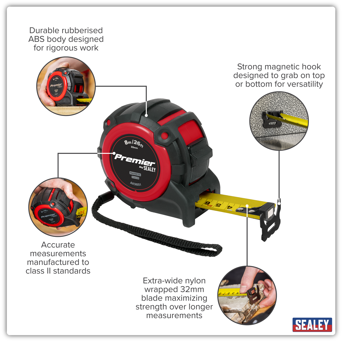 Premier AK9851 Premier Metric/Imperial Tape Measure Extra-Wide Blade 8m(26ft) x 32mm