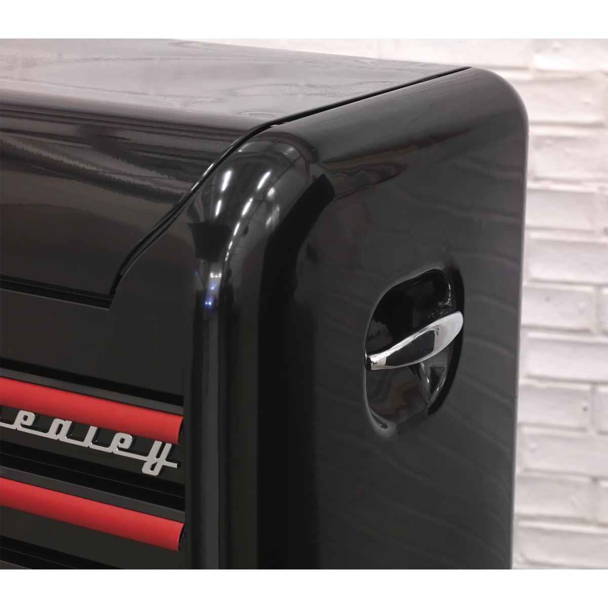 Premier AP41104BR Premier™ Retro Style Wide Topchest 4 Drawer - Black with Red Anodised Drawer Pulls