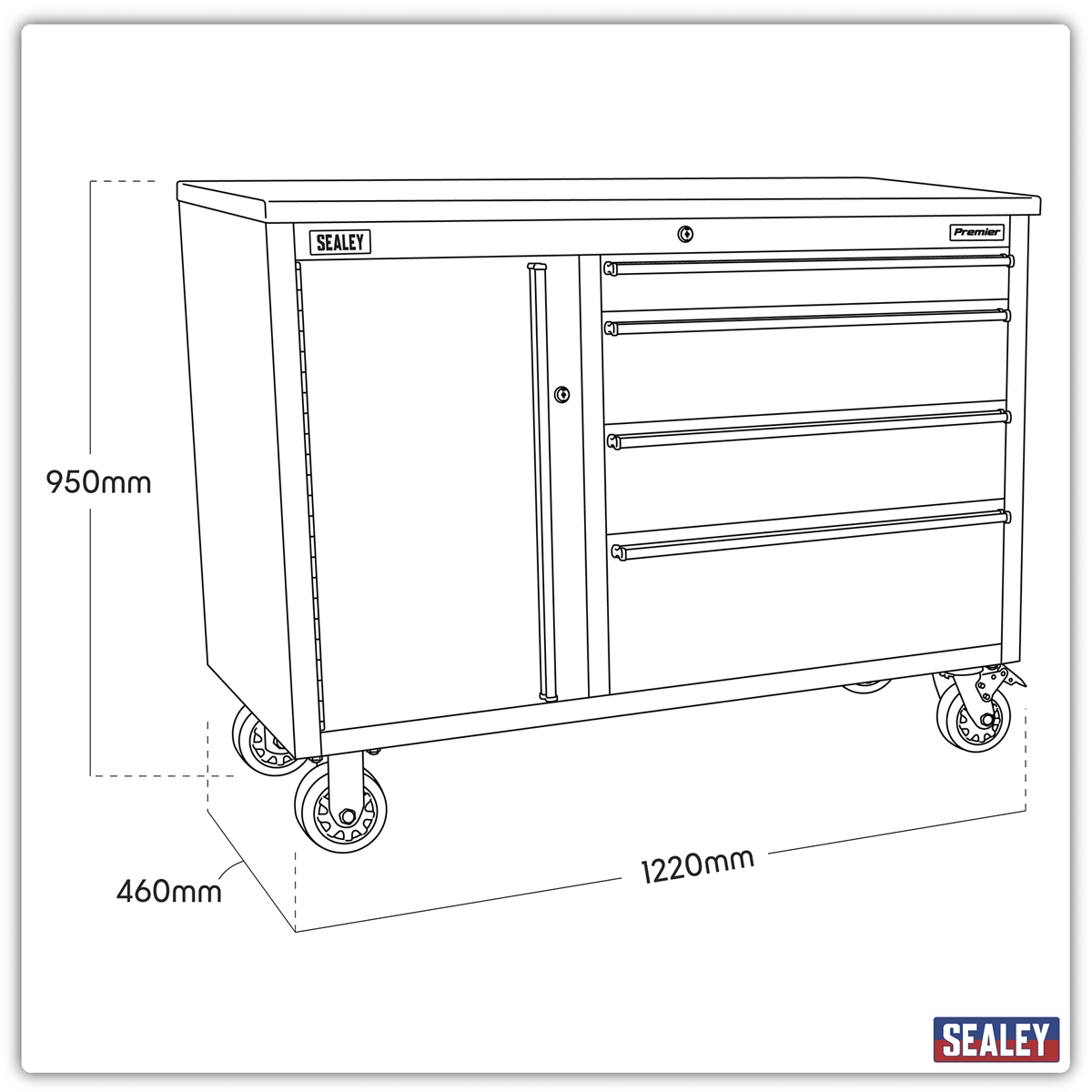 Premier AP4804SS Mobile Stainless Steel Tool Cabinet 4 Drawer