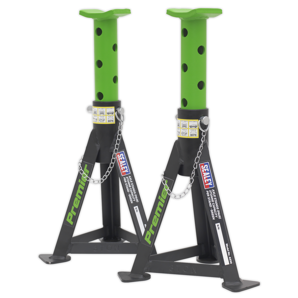 Premier AS3G Premier Axle Stands (Pair) 3 Tonne Capacity per Stand - Green