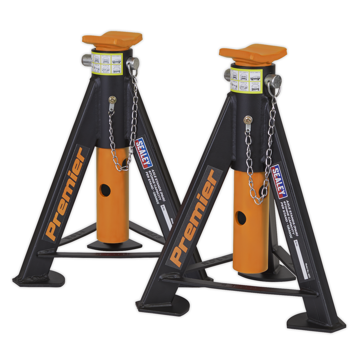 Premier AS6O Premier Axle Stands (Pair) 6 Tonne Capacity per Stand - Orange