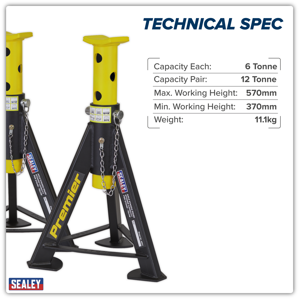 Premier AS6Y Premier Axle Stands (Pair) 6 Tonne Capacity per Stand - Yellow