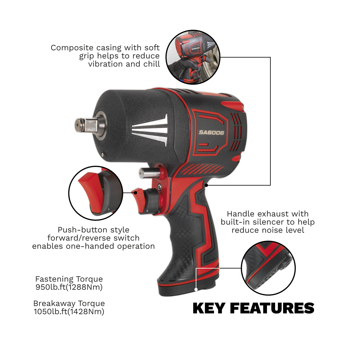 Premier SA6006 Premier Twin Hammer Composite Air Impact Wrench 1/2"Sq Drive