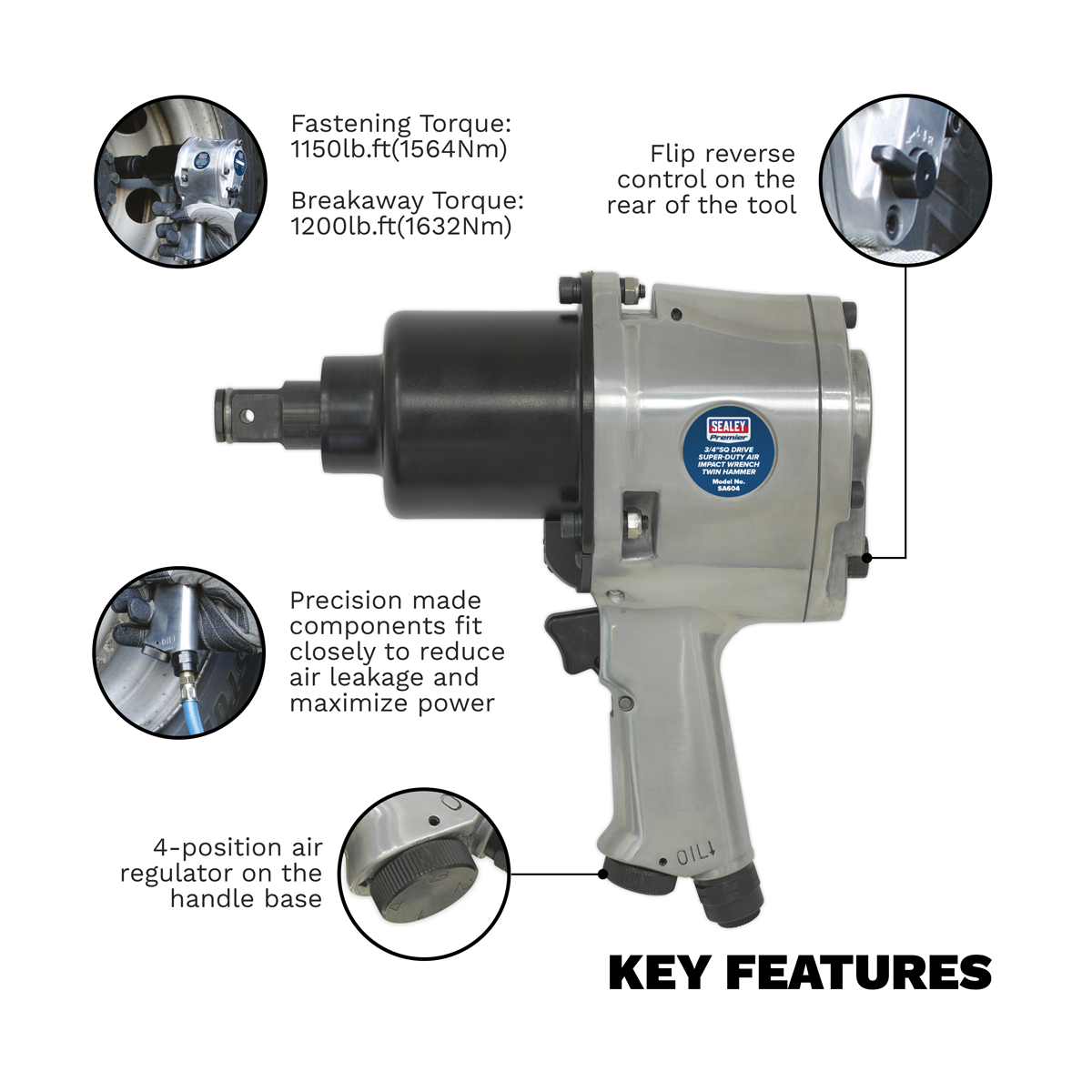 Premier SA604 Premier Twin Hammer Air Impact Wrench 3/4"Sq Drive
