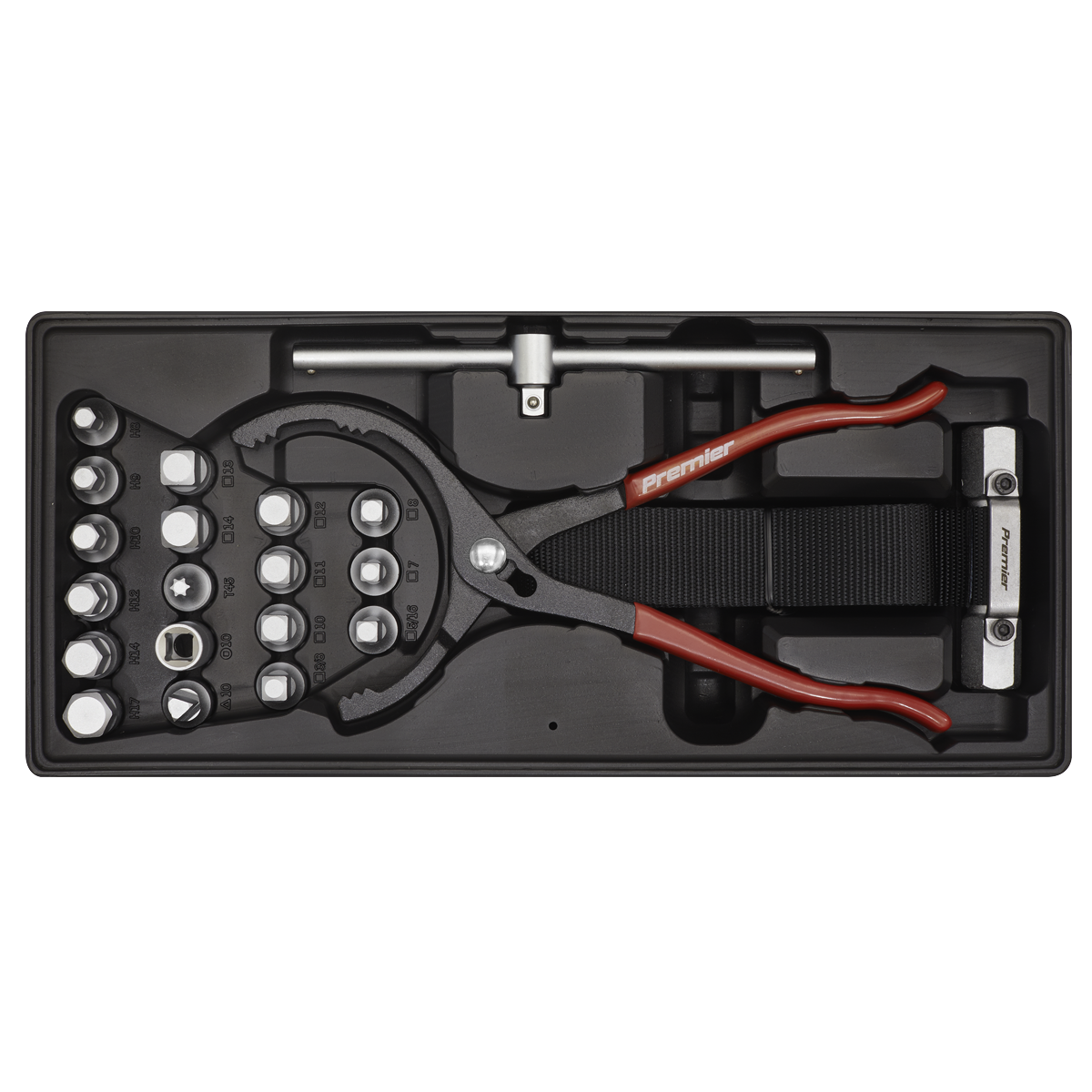 Premier TBT28 Premier Oil Filter Wrench, Pliers & Drain Key Set with Tool Tray 21pc