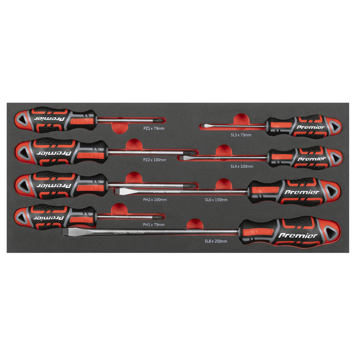 Premier TBT53 Premier Screwdriver Set with Tool Tray 8pc
