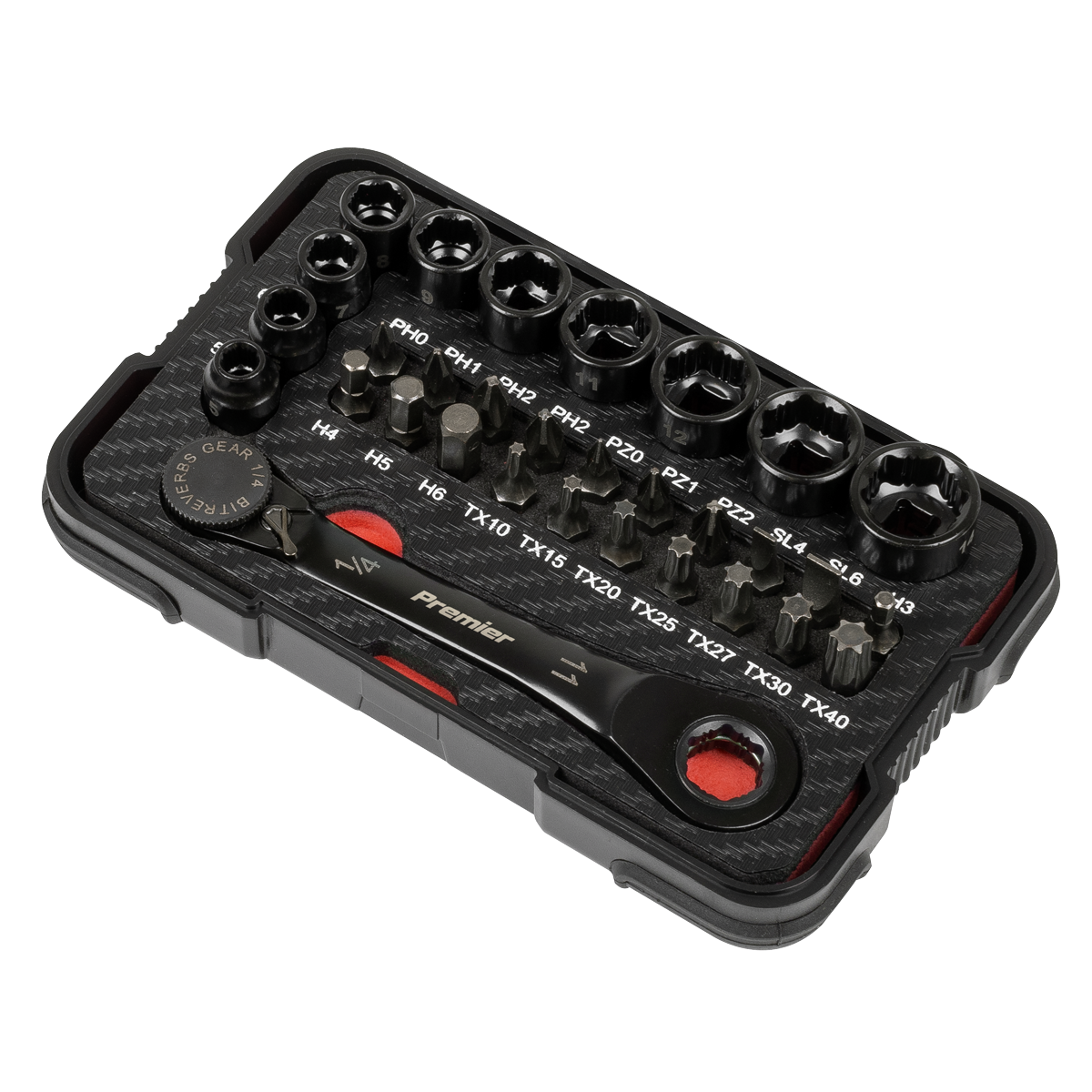 Premier Black AK2112 Premier Black Go-Through Lock-On™ Low Profile Socket & Bit Set 1/4"Sq Drive 31pc