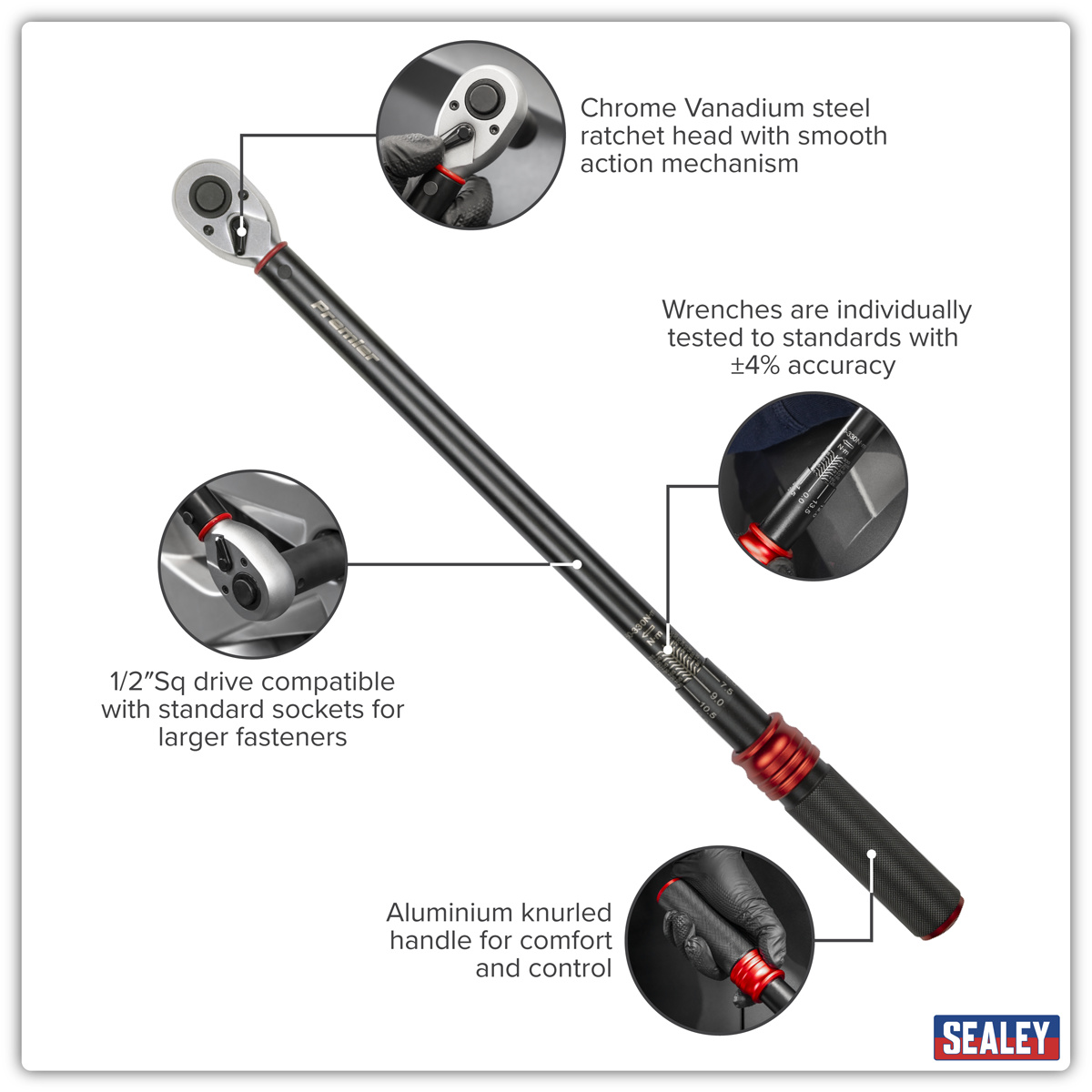 Premier Black STW905B Torque Wrench Micrometer 1/2"Sq Drive Calibrated 60-330Nm - Premier Black