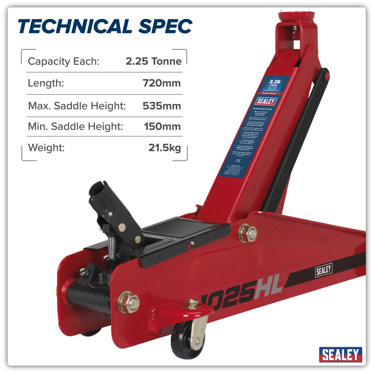 Sealey 1025HL High Lift SUV Trolley Jack with Super Rocket Lift 2.25 Tonne